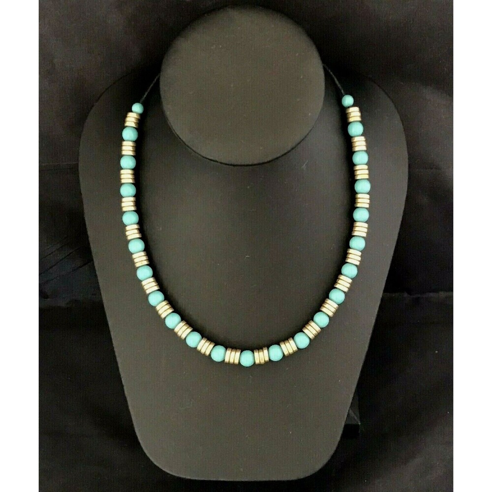 New Beaded Necklace Gold and Turquoise Beads - 3Y